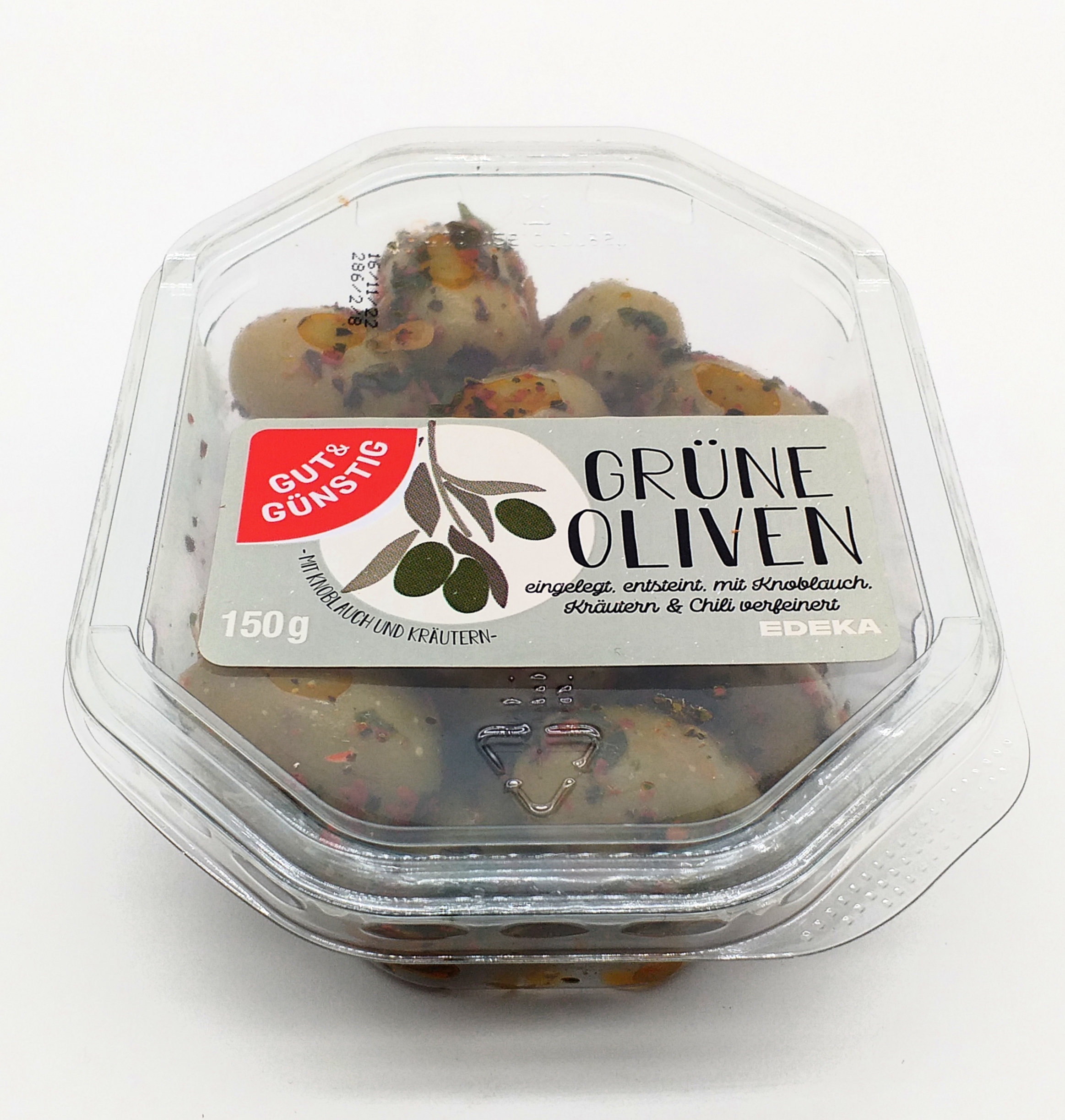 G&G Grüne Oliven mit Chili Knoblauch Kräuter 150g