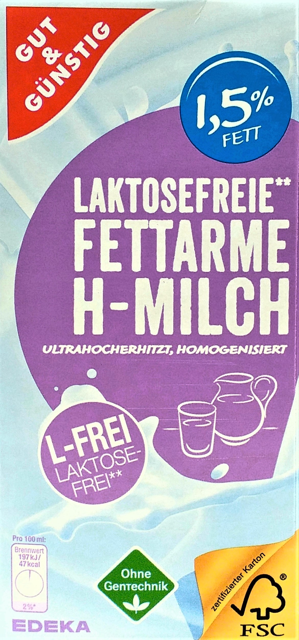 G&G laktosefreie H-Milch 1,5% Fett 1l