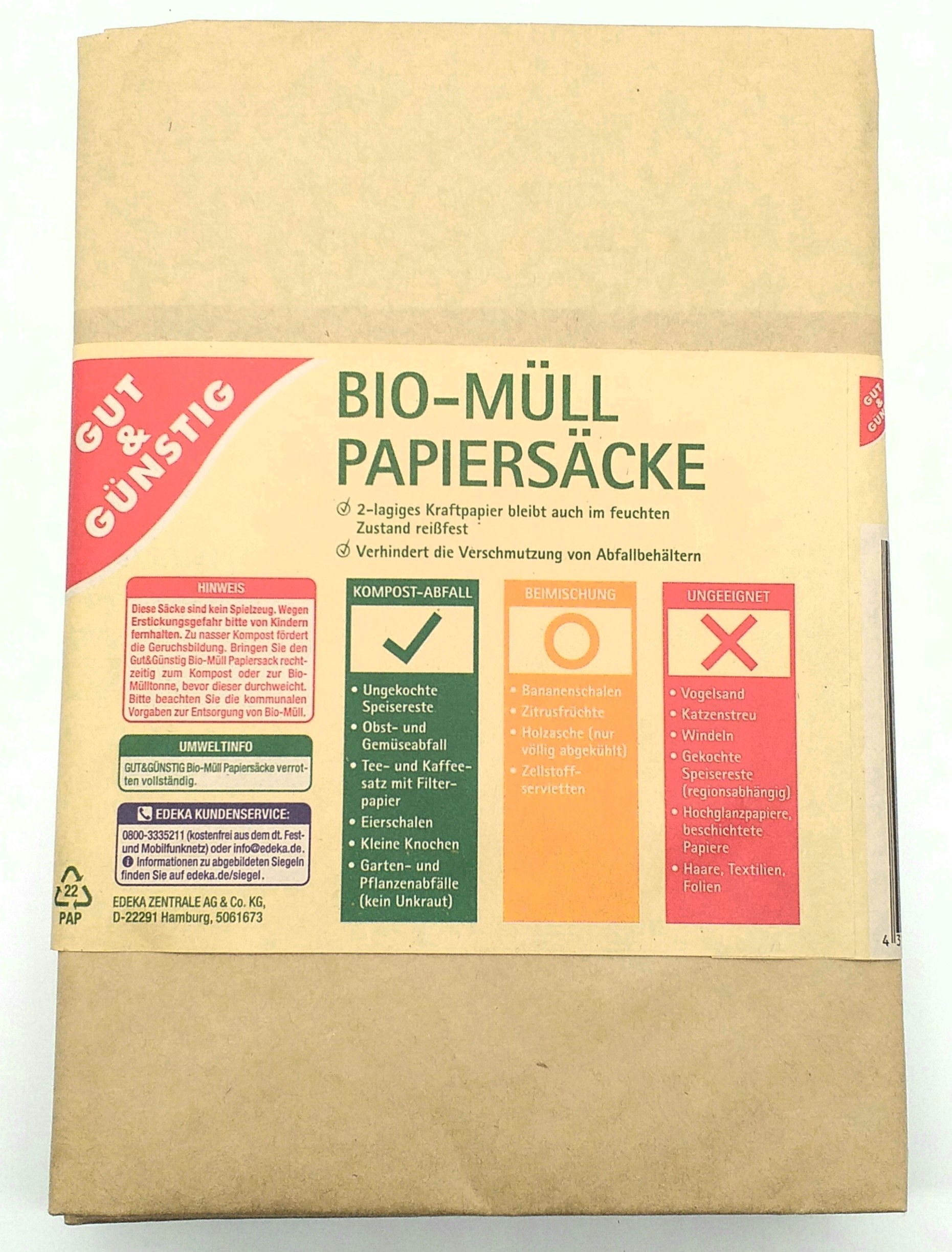 GUT & GÜNSTG Bio-Müll Papiersäcke 120l, 3 Stück