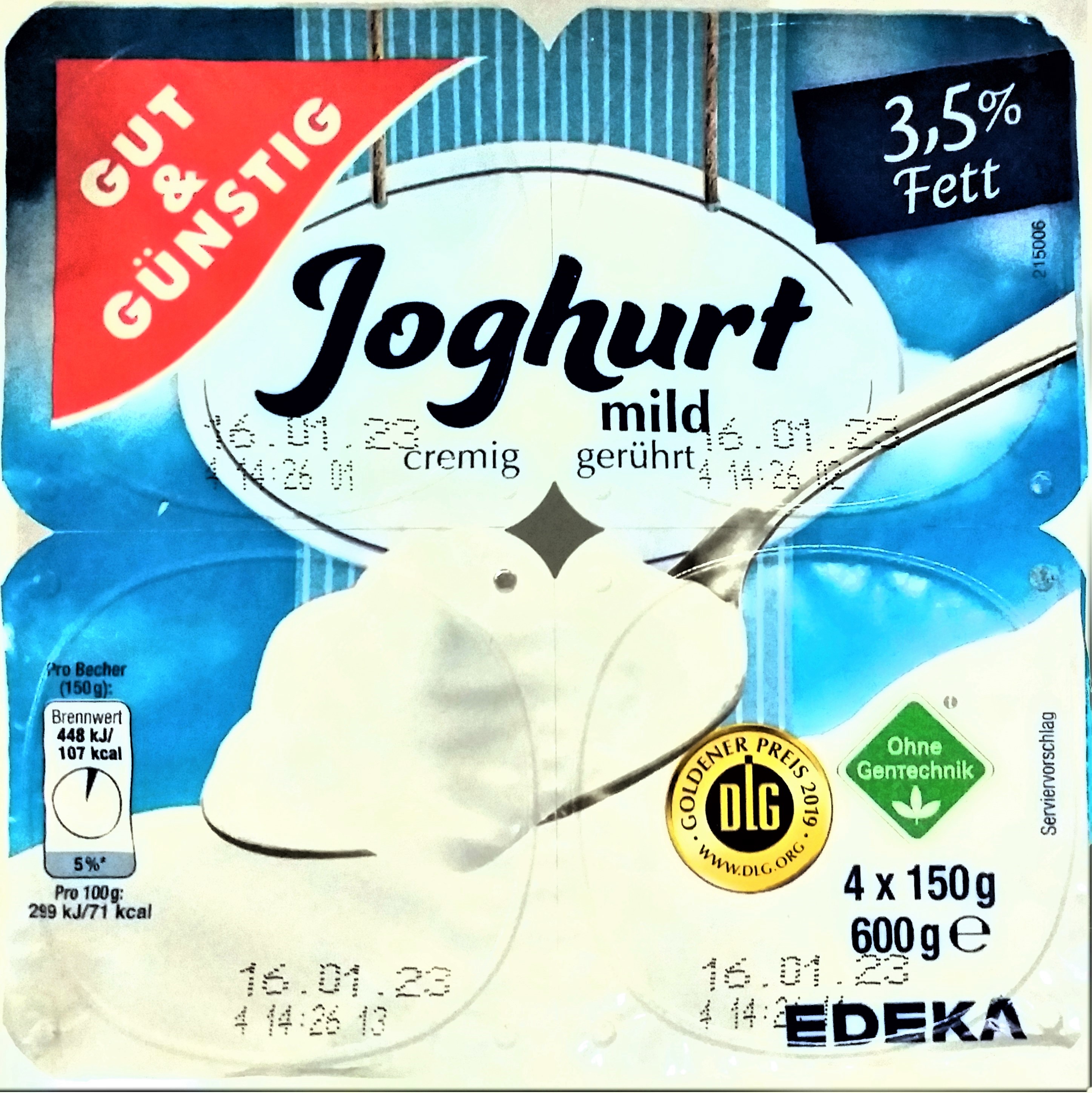 G&G Naturjoghurt 3,5% Fett gerührt 4x150g 