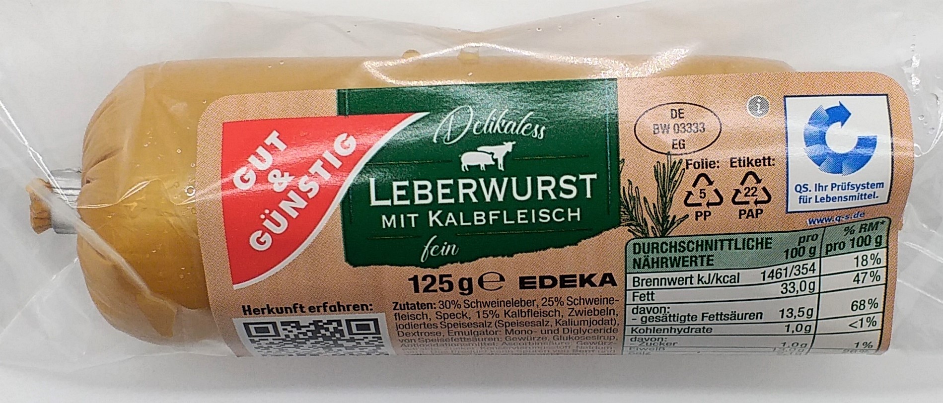 G&G Leberwurst mit Kalbfleisch 125g